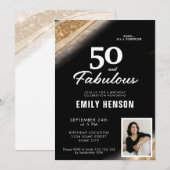 Invitation 50 and Fabulous Gold Black 50th Birthday (Devant / Derrière)