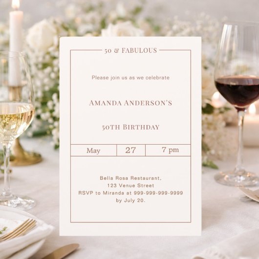 Invitation 50 and fabulous ivory simple timeless birthday