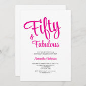 Invitation 50 and Fabulous Script Pink 50th Birthday Party  (Devant / Derrière)