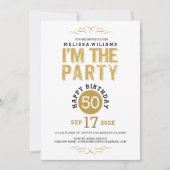 Invitation 50 Anniversaire-Gold Parties scintillant Texte Je (Devant)