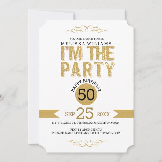 Invitation 50 Anniversaire-Gold Parties scintillant Texte Je  (Devant)