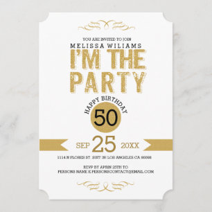 Invitation 50 Anniversaire-Gold Parties scintillant Texte Je