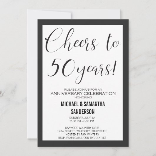 Invitation 50 Anniversaire Mariage Noir & Blanc Moderne (Devant)