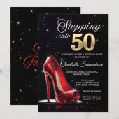 Invitation 50 Anniversaire Rouge Haut talons Cinquante (Devant / Derrière)