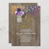 Invitation 50 Anniversaire Rustique - Fleurs violettes Mason  (Devant / Derrière)