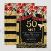 Invitation 50 años Roses rouges Anniversaire mexicain (Devant / Derrière)