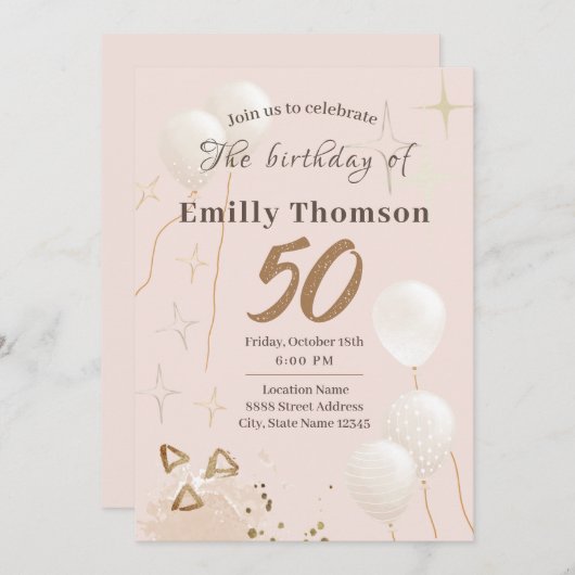 Invitation 50 ans anniversaire (Devant / Derrière)