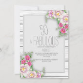 Invitation 50 ans Bois Rustique Fleurs Roses (Devant)