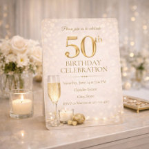Invitation 50 ans Champagne Gold Glow