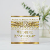Invitation 50 ans de mariage Anneaux d'or Fleurs Blanc (Debout devant)