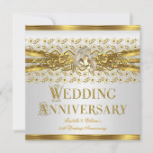 Invitation 50 ans de mariage Anneaux d'or Fleurs Blanc (Devant)