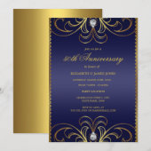 Invitation 50 ans de mariage bleu royal et or (Devant / Derrière)