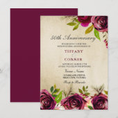 Invitation 50 ans de mariage bordeaux et or (Devant / Derrière)