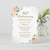 Invitation 50 ans de mariage Peach Floral Confetti (Debout devant)