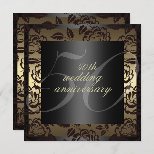 Invitation 50 ans de mariage Rose Noir & Or (Devant / Derrière)