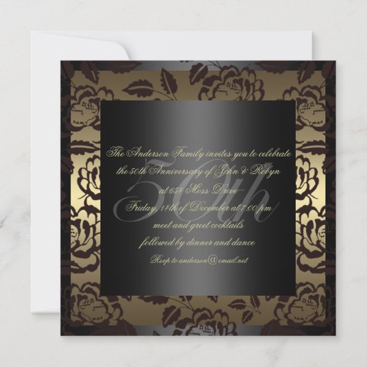 Invitation 50 ans de mariage Rose Noir & Or (Dos)