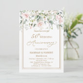 Invitation 50 ans de mariage roses blanches roses (Debout devant)