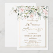 Invitation 50 ans de mariage roses blanches roses (Devant / Derrière)