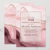 Invitation 50 ans en marbre/agate rose, bordeaux e (Devant / Derrière)