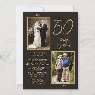 Invitation 50 Ans Ensemble Charbon Or Photo Anniversaire