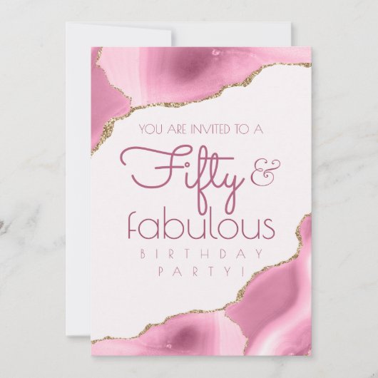 Invitation 50 ans et fabuleux 50e anniversaire rose (Devant)