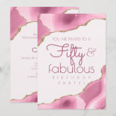 Invitation 50 ans et fabuleux 50e anniversaire rose (Devant / Derrière)