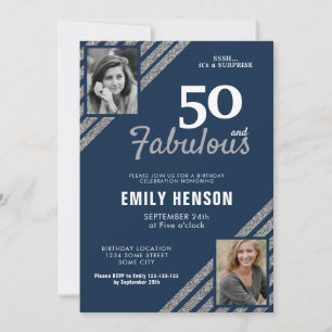 Invitation 50 ans et Fabuleux Anniversaire 2 Photos Argent Pa