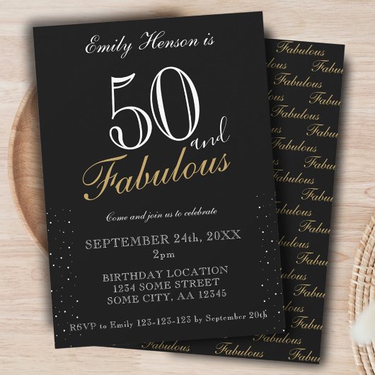 Invitation 50 ans et Fabuleux Anniversaire avec Écriture Élég