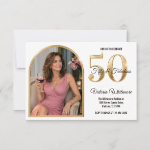 Invitation 50 ans et Fabuleux Anniversaire Photo en Or Brilla