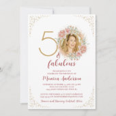 Invitation 50 ans et Fabuleux Anniversaire Photo Fleur Rose O (Devant)