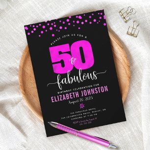 Invitation 50 ans et fabuleux anniversaire rose vif glamour p