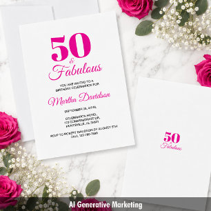 Invitation 50 ans et fabuleux : célébration de fête chic rose