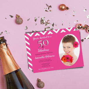 Invitation 50 ans et fabuleux Chevron personnalisé photo rose