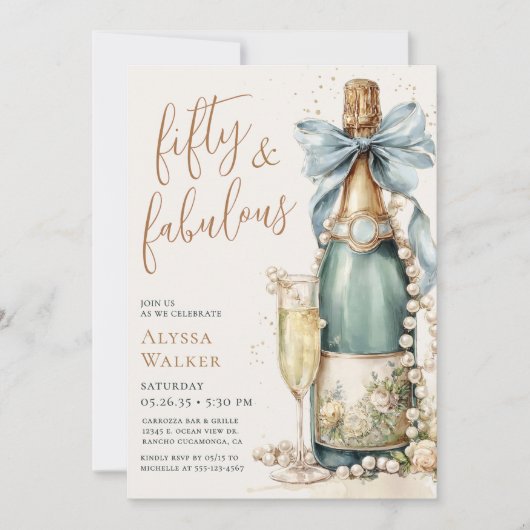 Invitation 50 ans et Fabuleux écriture dorée pour une fête d' (Devant)