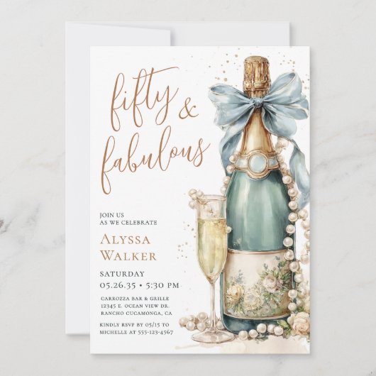 Invitation 50 ans et Fabuleux écriture dorée pour une fête d' (Devant)