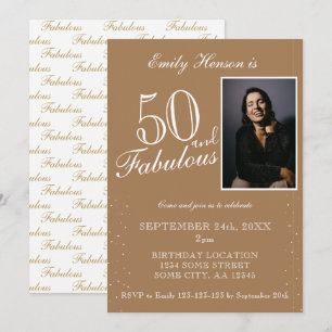 Invitation 50 ans et Fabuleux Élégant Beige Photo Anniversair