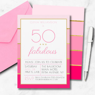 Invitation 50 ans et fabuleux fête d'anniversaire rose or