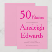 Invitation 50 ans et Fabuleux Fête d'anniversaire Rose pour C (Devant / Derrière)