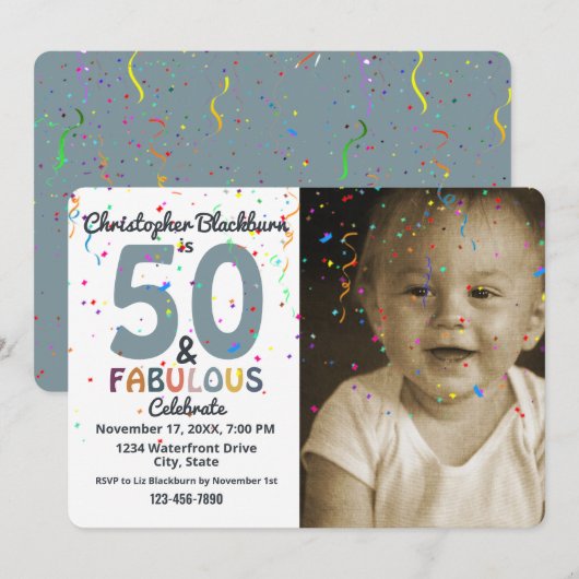 Invitation 50 ans et Fabuleux Fête de Photo pour les Cinquant (Devant / Derrière)