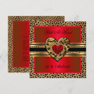 Invitation 50 ans et fabuleux Léopard Sauvage à cœur Noir Or