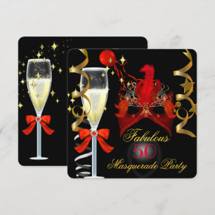 Invitation 50 ans et fabuleux Masquerade rouge or noir