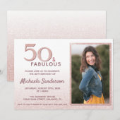 Invitation 50 ans et Fabuleux Rose Gold Paillettes Élégant An (Devant / Derrière)