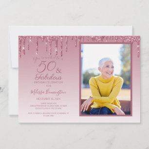 Invitation 50 ans et Fabuleux Rose Gold Rose Paillettes Photo