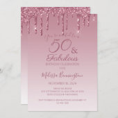 Invitation 50 ans et Fabuleux Rose Gold Rose qui coule Paille (Devant / Derrière)