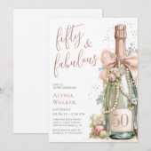 Invitation 50 ans et Fabuleux Rose Gold Script 50e Anniversai (Devant / Derrière)