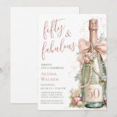 Invitation 50 ans et Fabuleux Rose Gold Script Fête Surprise (Devant / Derrière)