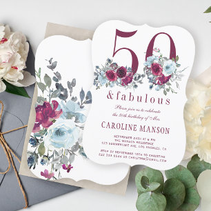 Invitation 50 ans et fabuleux rouge burgundy floral 50e anniv