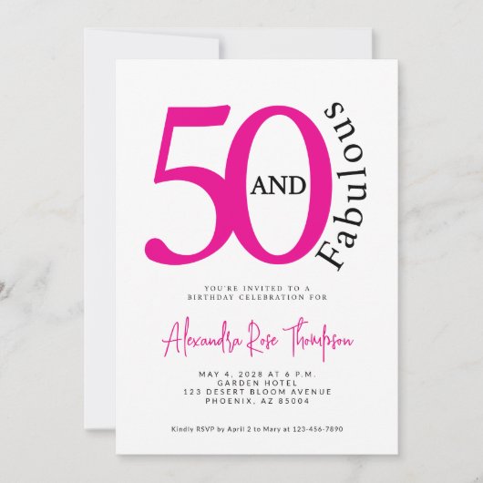 Invitation 50 ans et Fabuleux Script Fête d'anniversaire 50 a (Devant)