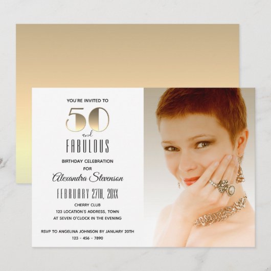 Invitation 50 ans et Fabuleux Simple Élégant Or 50e Anniversa (Devant / Derrière)