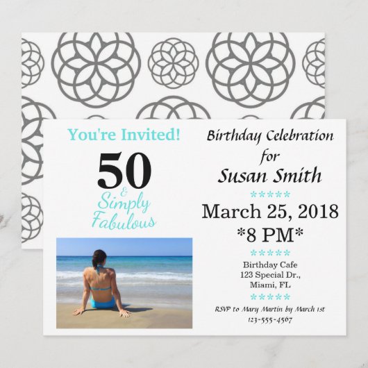 Invitation 50 ans et tout simplement fabuleux carton d'invita (Devant / Derrière)